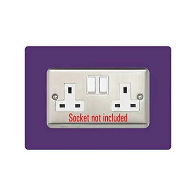 Image of Double Socket Surround, Square Acrylic Back Panel Finger Plate, Decorative Frame for Neat and Tidy Finish, Font Colour:Purple