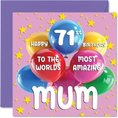 Image of 71st Mum Birthday Card World&#039;s Most Amazing Happy for from Daughter Son, 145mm x Age 71 Seventy One Greeting Cards Mother Mom