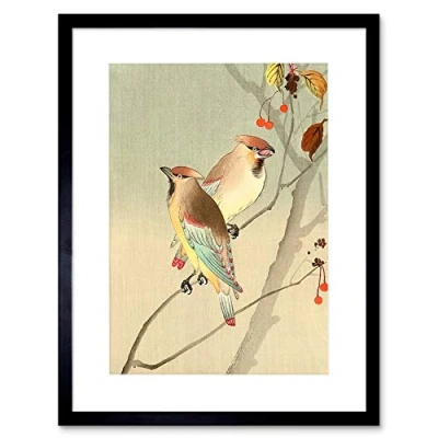 Image of Wee Blue Coo Painting Nature Bird Autumn Japan Ohara Koson Framed Wall Art Print