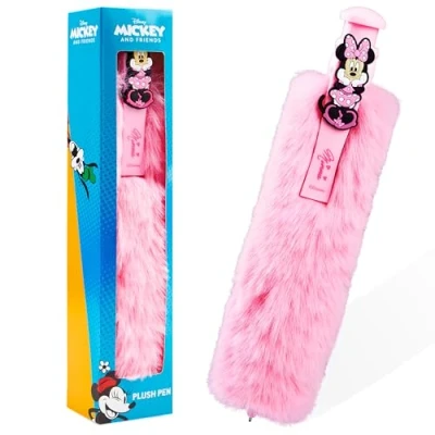 Image of Disney Minnie Mouse Retractable Ballpoint Pen, Fluffy Novelty Pen Girls Gifts (Pink)