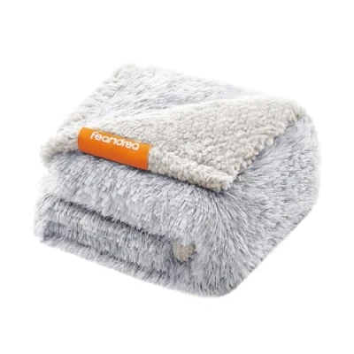 Image of Feandrea Waterproof Dog Blanket, Long Plush Pet Blanket for Miniature Dogs, Cats, 73 x 63 cm, S, Sherpa Fleece, Double Sided Reversible Sofa Cover Protector, Grey Ombré PPB003G01