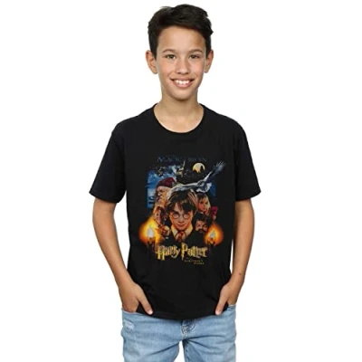Image of Harry Potter Boys The Sorcerer&#039;s Stone Poster T Shirt Black 3 4 Years