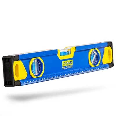 Image of S&amp;R Aluminium Spirit Level Magnetic with 3 Shockproof Levels: Horizontal/Vertical/45 Degrees, Easy to Read cm Scale, 0.5 mm/m Precise Accuracy Class 1, Anti Impact End Caps (40 cm)