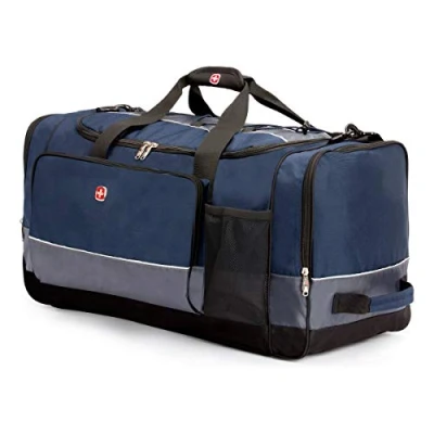 Image of SwissGear Apex Duffle Bag for Travel and Gym with Bungee Cord System, Blue/Grey, 71.12 cm, Bags