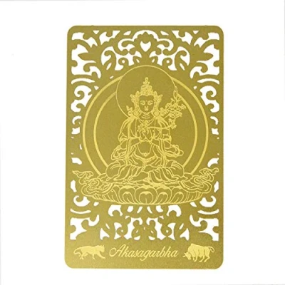 Image of juanxian Feng Shui Bodhisattva for OX&amp;Tiger (Akasagarbha) Printed Golden Card W4126
