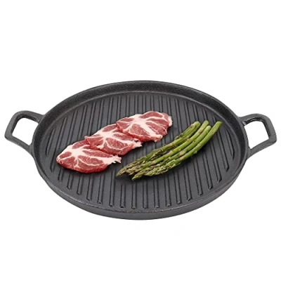 Image of Non Stick Cast Iron Griddle Pan Induction Hob Oven Proof with Handles (Round)
