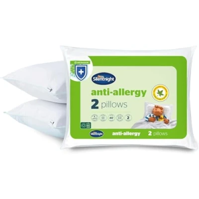 Image of Silentnight Luxury Anti Allergy Pillow Pack of Two Bacterial 2 Pair with Luxurious Stitching and Soft Medium Support Hypoallergenic Machine Washable, White