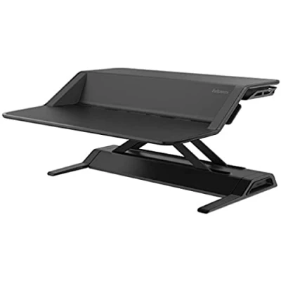 Image of Fellowes Lotus Height Adjustable Standing Desk Converter Sit Stand with Smooth Lift Technology Max Weight 15.8KG Black