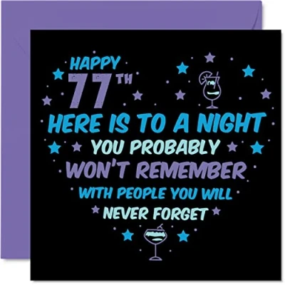 Image of Funny 77th Birthday Card for Men Women Won&#039;t Remember Happy Cards 77 Year Old Dad Mum Auntie Uncle Nan Grandad, 145mm x Seventy Seven Seventh Bday Greeting Gift