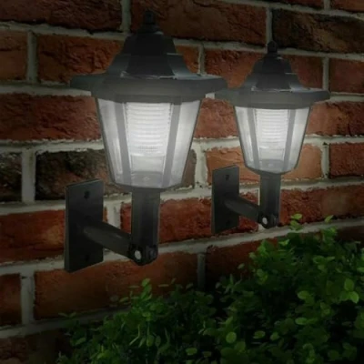 Image of Garden Mile® Set of 4 Victorian Style Solar Powered Wall Lanterns Black Outdoor Mounted Lamps Security Lights Patio Lighting (4)