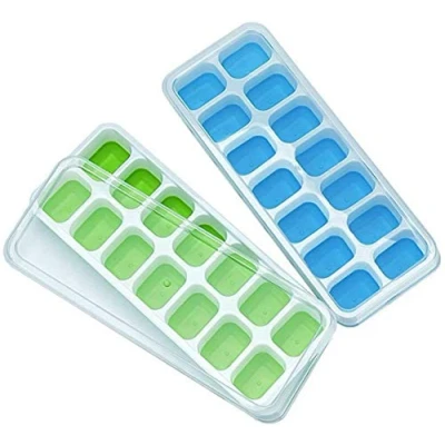 Image of Ice Cube Trays, Silicone Easy Release and Flexible 14 Trays with Spill Resistant Removable Lid, BPA Free, Durable Dishwasher Safe, 2 Pack