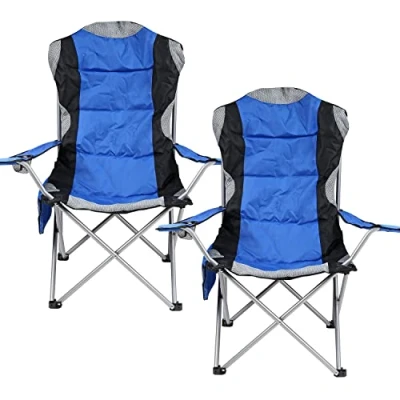 Image of Taylor &amp; Brown Set of 2 Deluxe Folding Camp Chair Portable Chairs with Cup Holder, Mesh Side Pocket Bag Perfect for Camping, Festivals, Garden, Caravan Trips, Fishing, Beach BBQs Blue/Grey