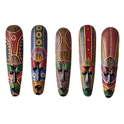 Image of Puooifrty Wooden Mask Wall Solid Wood Carving Painted Decor Bar Home African Crafts B