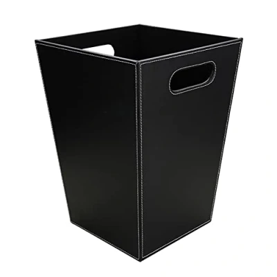 Image of KINGFOM™ Classic Leather Waste Bin, Creative Paper Basket, Storage Bin for Office, Home and High Class Hotel (Black Tabby (Square))