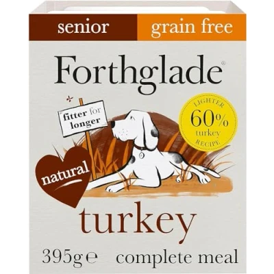Image of Forthglade Wet Dog Food (18 x 395g Trays) Senior Dogs 7 Years+, Grain Free Food, Turkey with Vegetables, Stomach Sensitive Natural Ingredients, Hypoallergenic