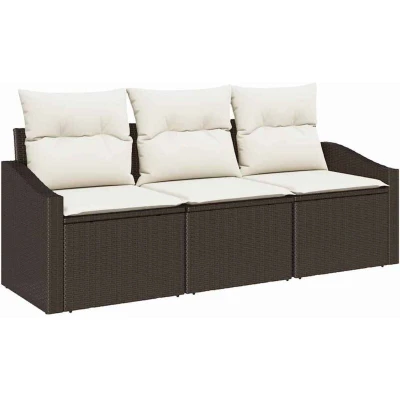 Image of vidaXL 3 Piece Garden Dining Set with Cushions Brown Poly Rattan