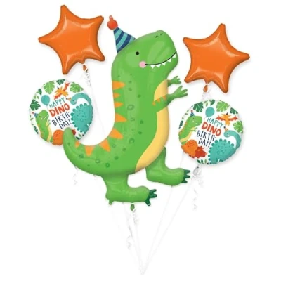 Image of amscan 4067001 Bqt: Dino Mite Foil Balloon Bouquet P75 (5 Piece)