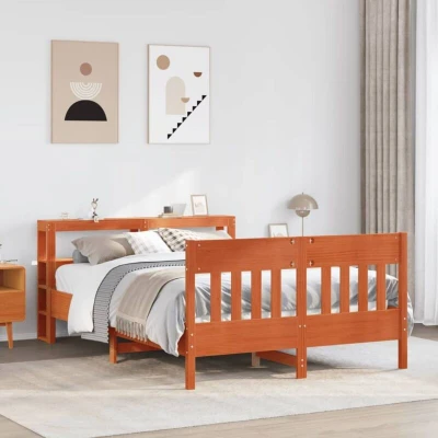 Image of Bed Frame without Mattress Wax Brown 160x200 cm Solid Wood Pine Vidaxl