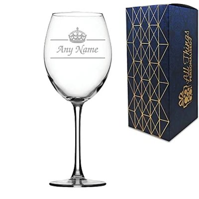 Image of Personalised Engraved Novelty 19oz Enoteca Wine Glass, Name and Crown
