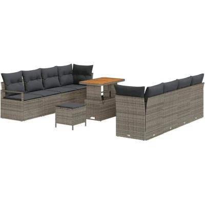 Image of vidaXL 11 Piece Garden Sofa Set with Cushions Grey Poly Rattan Acacia