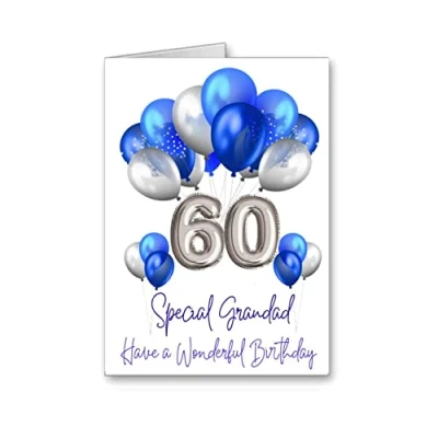 Image of Grandad Happy 60th Birthday Card 60 age Balloons (envelope Included)