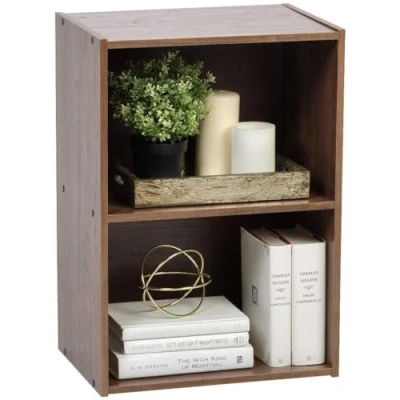 Image of Iris Ohyama, Wooden Cabinet with Shelves / Bookcase Side Furniture Basic Storage Shelves, 40cm wide, Bedside table, Design, Office, Living Room, Bedroom,Basic Shelf, CX 2, Brown,Medium