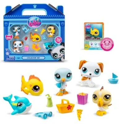 Image of Littlest Pet Shop, Collector Set, Beach Besties Theme Gen 7, Pets #61 to #65, Authentic LPS Bobble Head Figure, Collectible Imagination Toy Animal, Kidults, Girls, Boys, Kids, Tweens Ages 4+