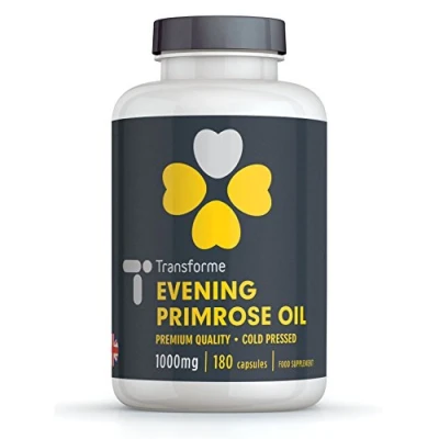 Image of Transforme Evening Primrose Oil 1000mg, 180 Softgels, High Strength, Cold Pressed for Max Potency and Benefit, in Omega 6 Gamma Linolenic Acid GLA, Made The UK