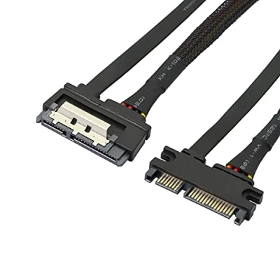 Image of GELRHONR SATA 22 Pin 7 15 Male to 15Pin Female Adapter Cable with Locking Latch,for HDD,SSD,Optical Drives(6Gbps/s) 19in