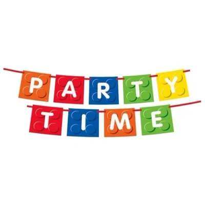 Image of Building Blocks Party Time Multicolor Banner (1.8 meters) 1 Piece Perfect Decoration for Your Little Builder&#039;s Celebration