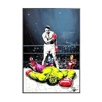 Image of XuFan Muhammad Ali VS Hulk Street Art Canvas Paintings on the Wall PoP Boxing Posters and Prints Graffiti Pictures Home 40x60cm No Frame