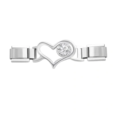Image of Quiges Special 9mm Italian Style Charm Link Module Stainless Steel Zirconia Heart for Bracelets