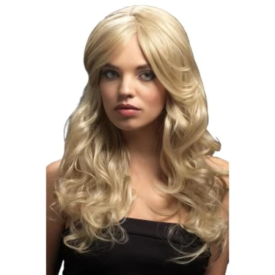 Image of Smiffys Fever Nicole Wig, Dark Blonde Soft Wave with Side Parting, 26inch/66cm, Wigs Fancy Dress, Dress Up