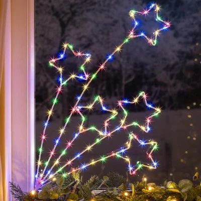 Image of CHRISTOW Shooting Star Christmas Light, Multi Coloured Flashing Micro LED Decoration, Wire Frame Silhouette, Indoor Outdoor Wall Window, Mains Operated (H58cm x W35cm)