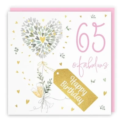 Image of Hunts England Contemporary Hearts Pretty 65th Birthday Card Luxury Gold Foil Milo&#039;s Gallery Age 65 Female Fabulous For Year Old Sixty Five Her