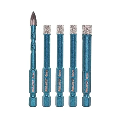 Image of Porcelain Tile Drill Bits Set MINLAYCUT 6/6/6/8mm+6mm Diamond Hole Saw Kit Quick fit Hex Shank for Ceramic Marble