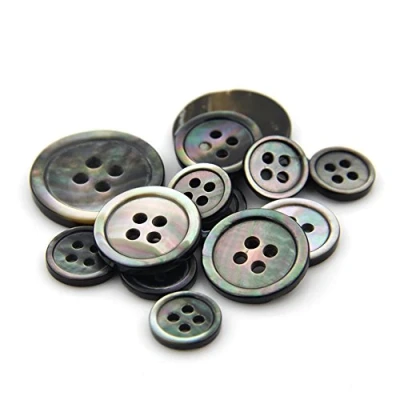Image of Pack of 10 Round Shell Sewing Buttons Black Fastener 4 Holes DIY Embellishments