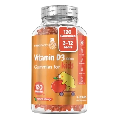 Image of Vitamin D Gummies Kids 1000IU Natural Orange Flavour 4 Months Supply (120 D3 Gummies) One A Day for 3 12 Years Vegetarian, Non GMO &amp; Gluten Free