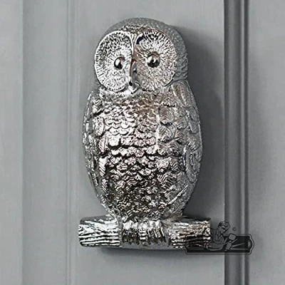 Image of Bright Chrome Owl Door Knocker Front Furniture Supplied with Fixings