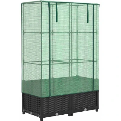 Image of vidaXL Raised Bed with Greenhouse Cover Rattan Look 80x40x138 cm