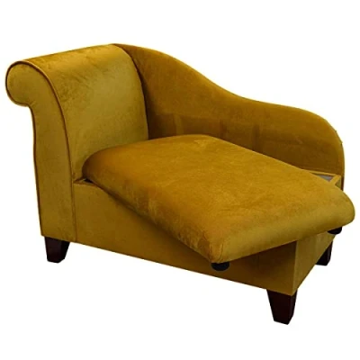 Image of Beaumont Handmade Storage Chaise Longue Small Sofa Indoor Lounge Chair 41&quot; in a Malta Gold Deluxe Velvet Fabric Left Facing British
