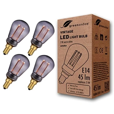 Image of greenandco 4X Vintage Design LED Bulb for Mood Lighting E14 ST45 Smoke 2W 45lm 1800K Extra Warm White 320 230V Flicker Free Non dimmable Edison