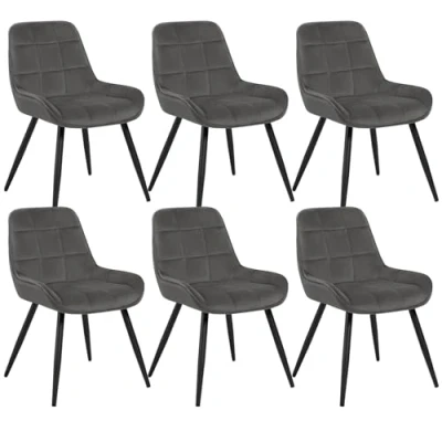 Image of WOLTU set of 6 Dining Chairs, Relaxing Chairs Velvet, for Bedroom, Living Room, Room and Kitchen, Ergonomic with Backrest, Dark Grey, BH331dgr