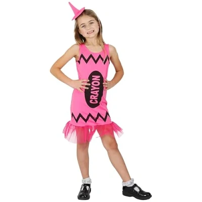 Image of Childs Pink Crayon Fancy Dress Costume Small School Book Week/World Day Kids Novelty