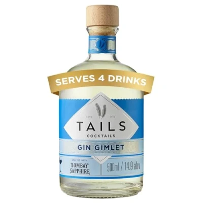 Image of Tails Cocktails Gin Gimlet, Crafted With Bombay Sapphire Gin, Ready To Drink Pre Mixed Cocktail, Serves 4 Bar Quality Cocktails, 14.9% ABV, 50cl / 500ml