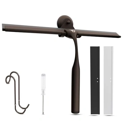 Image of Wunset 25 cm Shower Squeegee, Large Window Squeegee 6 Pieces Set Including 2 Replacement Silicone Lips, Cleaner for Doors and Various Smooth Surfaces (25 cm, Bronze)