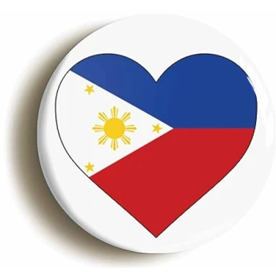 Image of Ozorath PHILIPPINES FILIPINO FLAG HEART BUTTON BADGE (Size is 2inch / 50mm diameter)