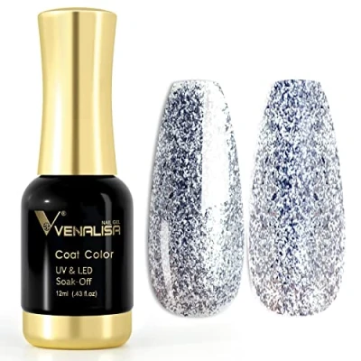 Image of VENALISA 12ml Silver Glitter Gel Nail Polish Soak Off Lamp UV LED Natural Art DIY Manicure French Gifts, 0.43 OZ