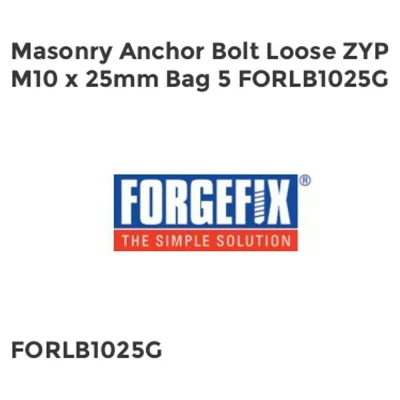 Image of ForgeFix Masonry Anchors Loose Bolts M10 x 25mm Zinc Yellow Passivated Bag 5