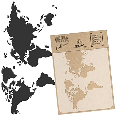 Image of NAKLEO DIY Reusable Plastic Stencil 30x42cm / 11.7 x 16.5 World Map Holiday Art Craft Wall Painting Pattern Template Scrapbooking Decoupage Fabric Furniture Wood